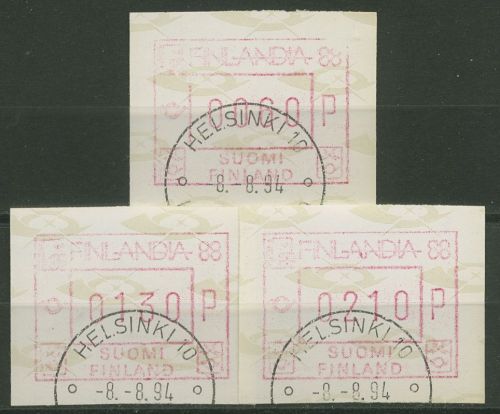 Finnland ATM 1988 FINLANDIA '88 Satz 60/130/210, ATM 4.1 S gestempelt