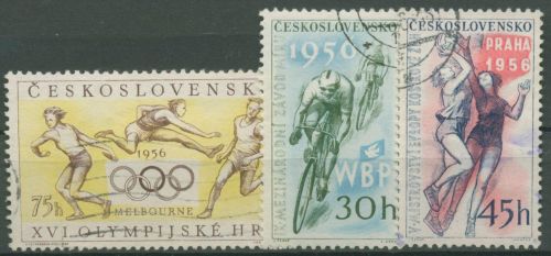 Tschechoslowakei 1956 Olympia Melbourne Radsport Basketball 965/67 gestempelt