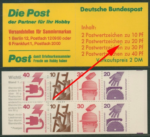 Bund 1974 Unfallverhütung Abart Heftchendeckel MH 20 aIa postfrisch (R13410)