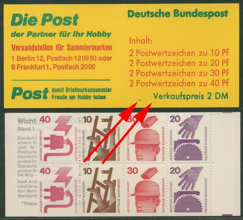 Bund 1974 Unfallverhütung Abart Heftchendeckel MH 20 aIa postfrisch (R13411)