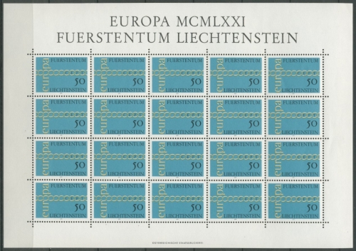 Liechtenstein 1971 Europa Union CEPT kompletter Bogen 545 postfrisch (C13434)