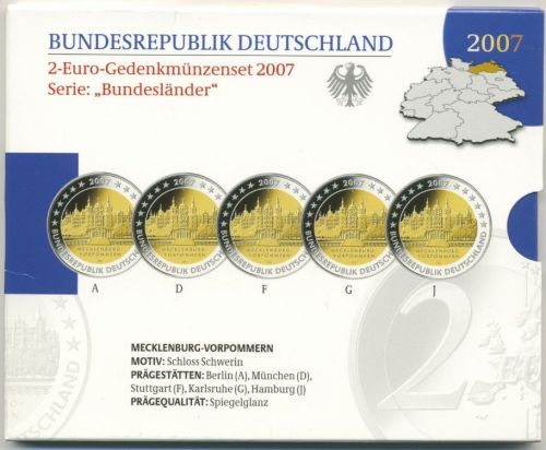 Deutschland 2 Euro 2007 Mecklenburg-Vorpommern Originalsatz PP (m1713)