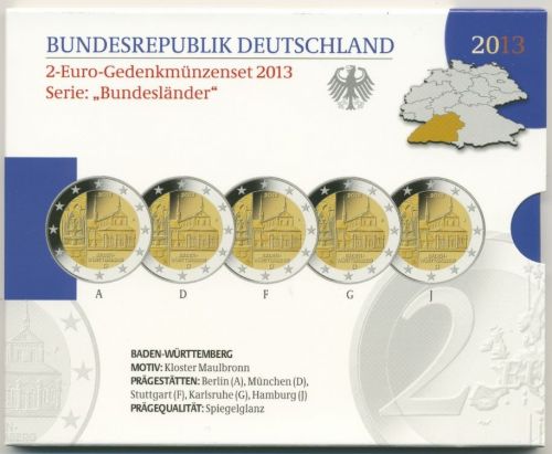 Deutschland 2 Euro 2013 Baden-Württemberg Originalsatz Polierte Platte PP (m1719)