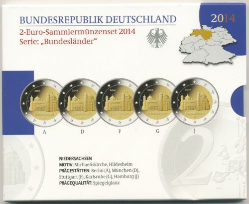 Deutschland 2 Euro 2014 Niedersachsen Originalsatz Polierte Platte PP (m1720)