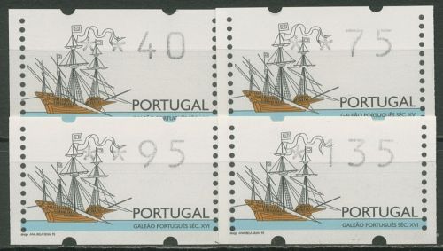 Portugal ATM 1995 Segelschiffe Satz 4 Werte, ATM 10 S1 postfrisch