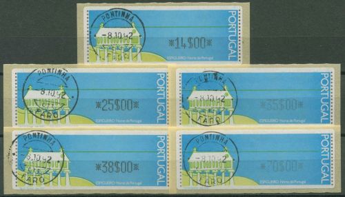 Portugal ATM 1992 mit Punktleiste Satz 5 Werte 14/25/35/38/70 ATM 4 S gestempelt