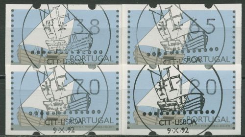 Portugal ATM 1992 Segelschiffe Satz 4 Werte 38/65/70/120 ATM 5 S1 gestempelt