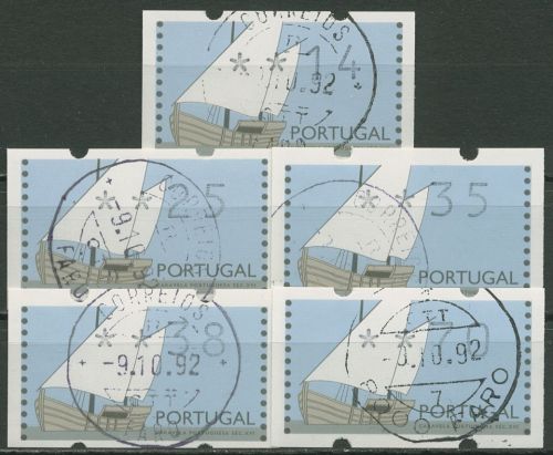 Portugal ATM 1992 Segelschiffe Satz 5 Werte 14/25/35/38/70 ATM 5 S gestempelt