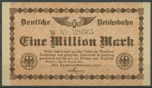 Deutsche Reichsbahn Berlin 1 Million Mark 1923 Serie W, fast kassenfrisch (K876)