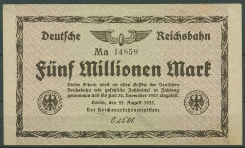 Deutsche Reichsbahn Berlin 5 Mio Mark 1923, Serie Ma, gebraucht (K902)