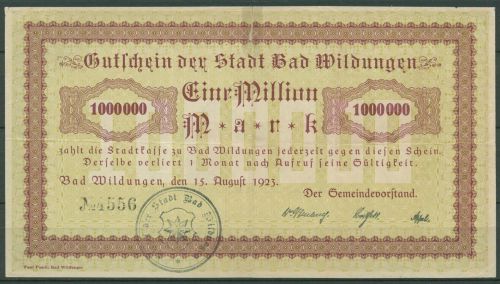 Wildungen 1 Million Mark 1923, Keller 5624 b, gebraucht, Einriß (K951)