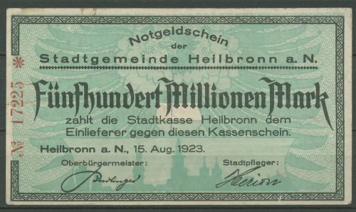 Heilbronn 500 Millionen Mark 1923, Keller 2294, gebraucht (K964)