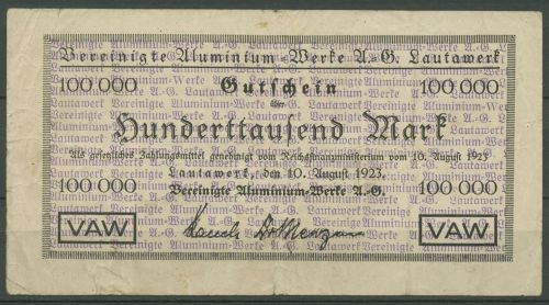 Lautawerk Brandenburg 100000 Mark 1923, Keller 2962 a, gebraucht (K973)