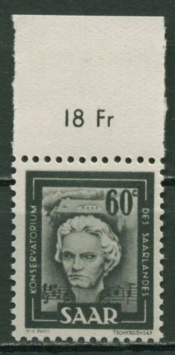 Saarland 1949 Freimarke Beethoven mit Oberrand 273 OR postfrisch