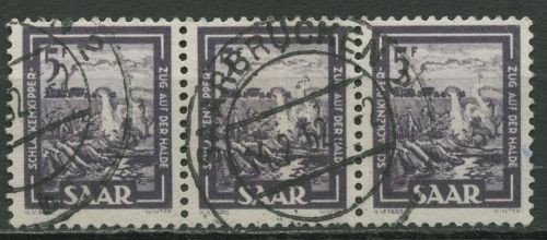 Saarland 1949 Industrie, Handel u. Landwirts. 276 waag. 3er-Streifen gestempelt