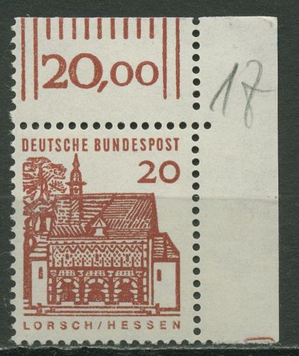 Bund 1964/65 Bauwerke klein, Torhalle Lorsch 456 Ecke 2 postfrisch