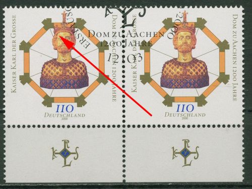Bund 2000 Karl der Große, Aachener Dom mit Plattenfehler 2088 I gestempelt