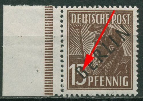 Berlin 1948 24 Pfg. Schwarzaufdruck Aufdruckfehler 6 III postfrisch, Randstück