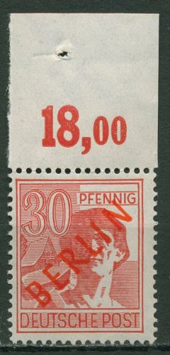 Berlin 1949 Rotaufdruck Platte 28 P OR ndgz postfrisch geprüft, Rand vorgefaltet