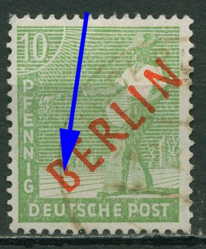Berlin 1949 Rotaufdruck mit Aufdruckfehler 24 III gestempelt, Marke geprüft