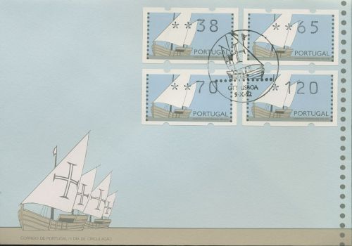 Portugal ATM 1992 Segelschiffe Satz 4 Werte 38/65/70/120 ATM 5 S1 FDC (X80359)