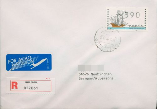 Portugal ATM 1995 Segelschiffe Einzelwert auf Einschreiben, ATM 10 FDC (X80377)