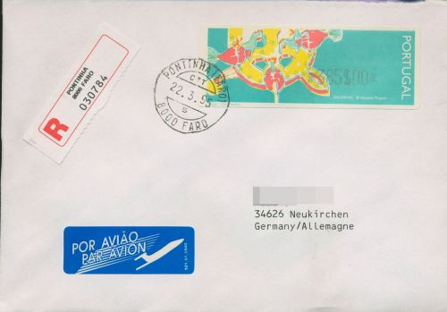 Portugal ATM 1995 Spielzeuge Einzelwert Luftpost-Einschreiben ATM 9 Z1 (X80379)