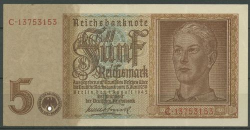 Dt. Reich 5 Reichsmark 1942, Braunschweig Dom, Ro 179 b Serie C gebraucht (K987)