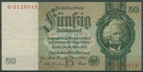 Dt. Reich 50 Reichsmark 1933 Serie B/G, Ro 175 a leicht gebraucht (K1013)