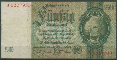 Dt. Reich 50 Reichsmark 1933 Serie B/J, Ro 175 a gebraucht (K1011)
