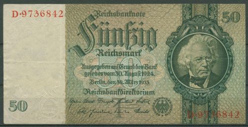 Dt. Reich 50 Reichsmark 1933 Serie T/D, Ro 175 a gebraucht (K1004)