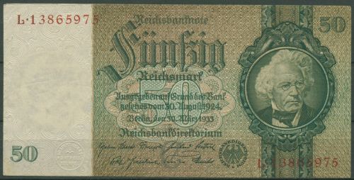 Dt. Reich 50 Reichsmark 1933 Serie C/L, Ro 175 b gebraucht (K996)