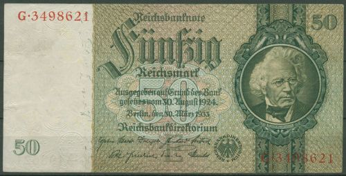 Dt. Reich 50 Reichsmark 1933 Serie E/G, Ro 175 a leicht gebraucht (K997)