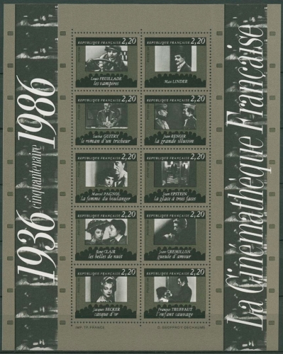 Frankreich 1986 Filmarchiv Schauspieler Filmszenen Block 7 postfrisch (C23741)