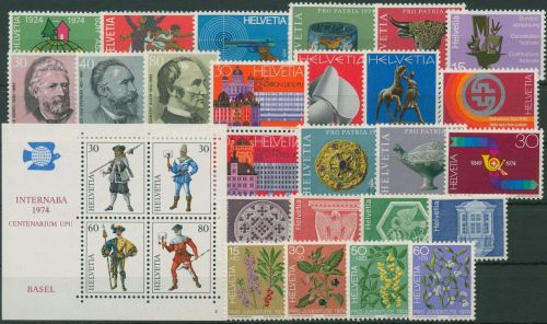 Schweiz Jahrgang 1974 komplett 1017/45, Block 22 postfrisch (G96403)
