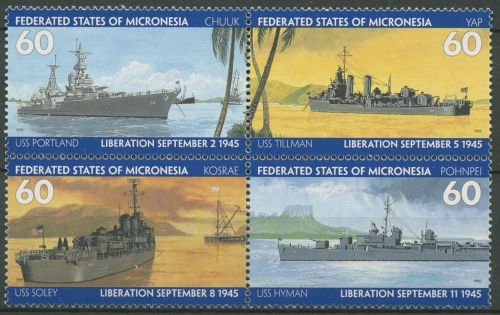 Mikronesien 1995 50 J. Ende des Zweiten Weltkrieges Schiffe 435/38 ZD postfrisch