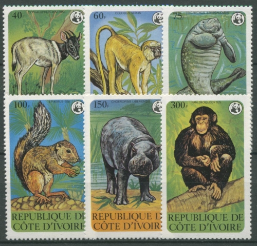 Elfenbeinküste 1979 WWF Naturschutz Tiere Schimpanse Flußpferd 620/25 postfrisch