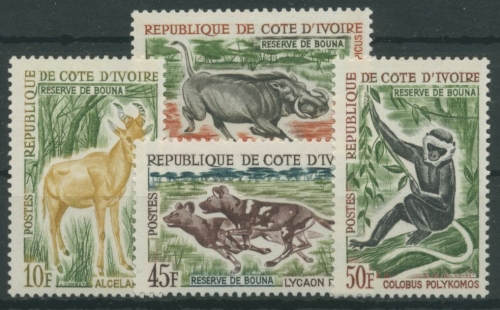 Elfenbeinküste 1963 Tiere Kuhantilope Seidenaffe Warzenschwein 251/54 postfrisch
