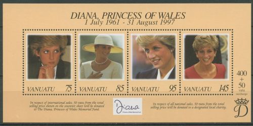 Vanuatu 1998 Tod von Prinzessin Diana Block 31 postfrisch (C40354)
