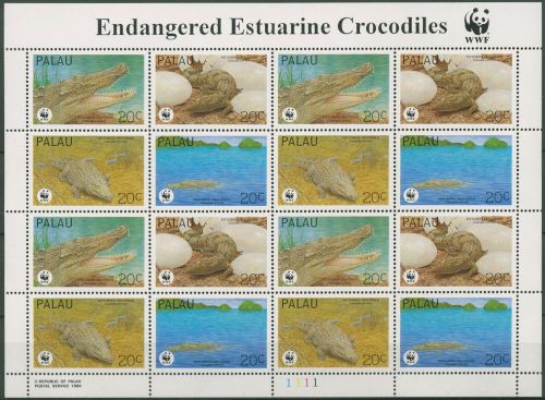 Palau 1994 WWF Naturschutz Leistenkrokodil 690/93 ZD-Bogen postfrisch (C73272)
