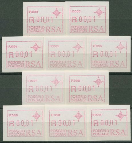 Südafrika ATM 1987 Serie Automaten-Nr. P.002-P.011 ATM 3 Serie 10 ATM postfrisch
