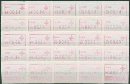 Südafrika ATM 1987 Serie Automaten-Nr. P.002-P.026 ATM 3 Serie 25 ATM postfrisch
