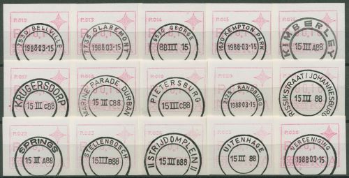 Südafrika ATM 1987 Serie Automaten-Nr. P.012-P.026 ATM 3 Serie 15 ATM gestempelt