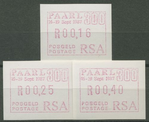 Südafrika ATM 1987 300 Jahre Paarl Satz 3 Werte ATM 4 S postfrisch
