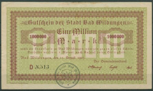 Wildungen 1 Million Mark 1923, Keller 5624 d Serie D, gebraucht (K1018)