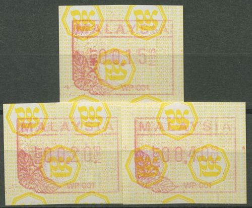 Malaysia ATM 1987 Postemblem Tasten-Satz 3 Werte, ATM 1 S1 postfrisch
