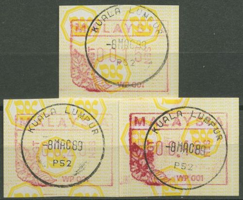 Malaysia ATM 1987 Postemblem Tasten-Satz 3 Werte, ATM 1 S1 gestempelt