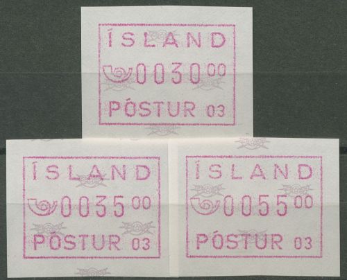 Island ATM 1993 Freimarke Automat 03, Satz 3 Werte, ATM 2.1 S1 postfrisch