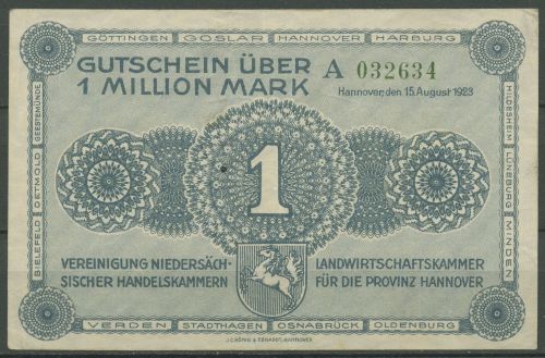 Hannover Kammern 1 Million Mark 1923, Keller 2169 a, gebraucht (K1035)