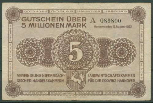 Hannover Kammern 5 Millionen Mark 1923, Keller 2169 a, gebraucht (K1036)